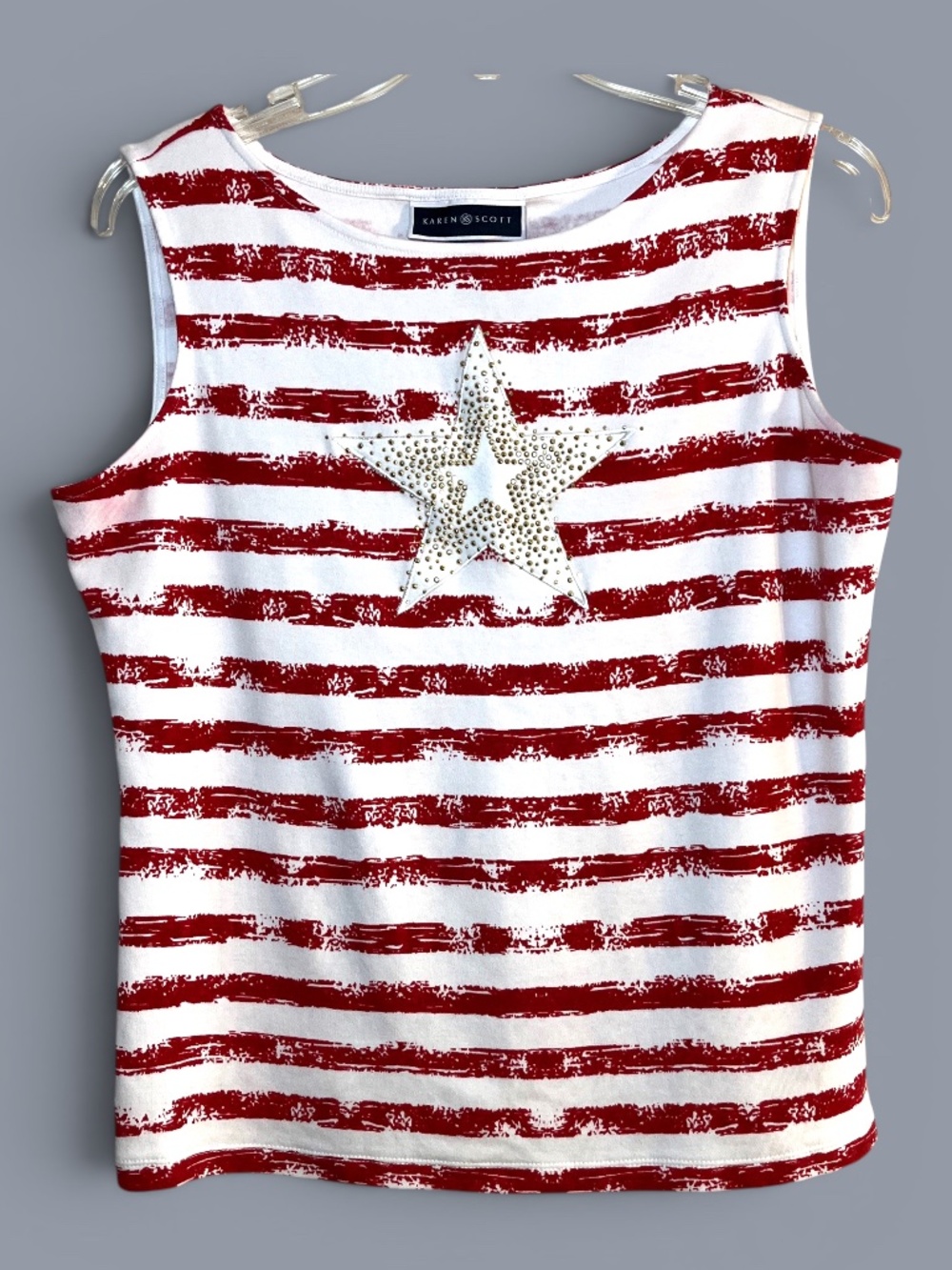 Karen Scott Stars and Stripes Cotton Tank Top Size Medium
